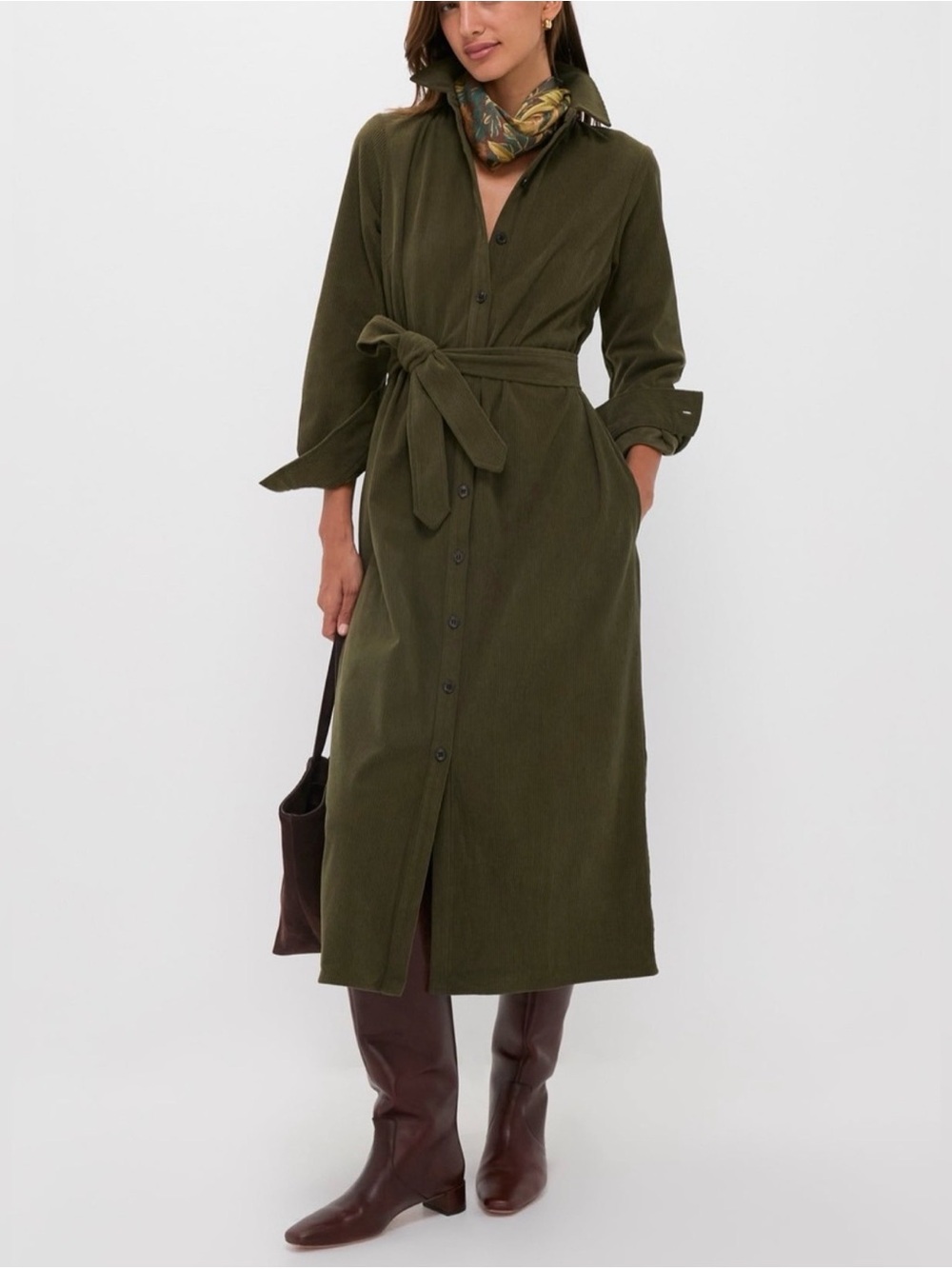 Tuckernuck Olive Wide Wale Corduroy Tara Shirt Dress
